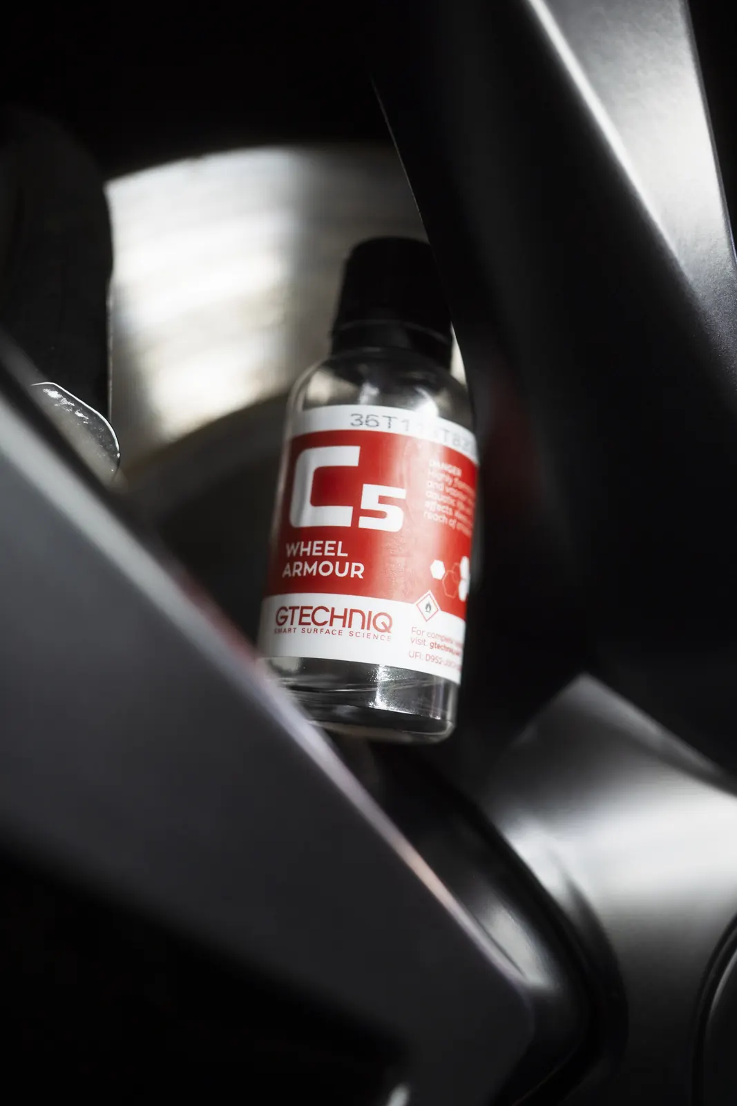 Gtechniq C5 wheel ceramic coating on a Tesla Model X wheel