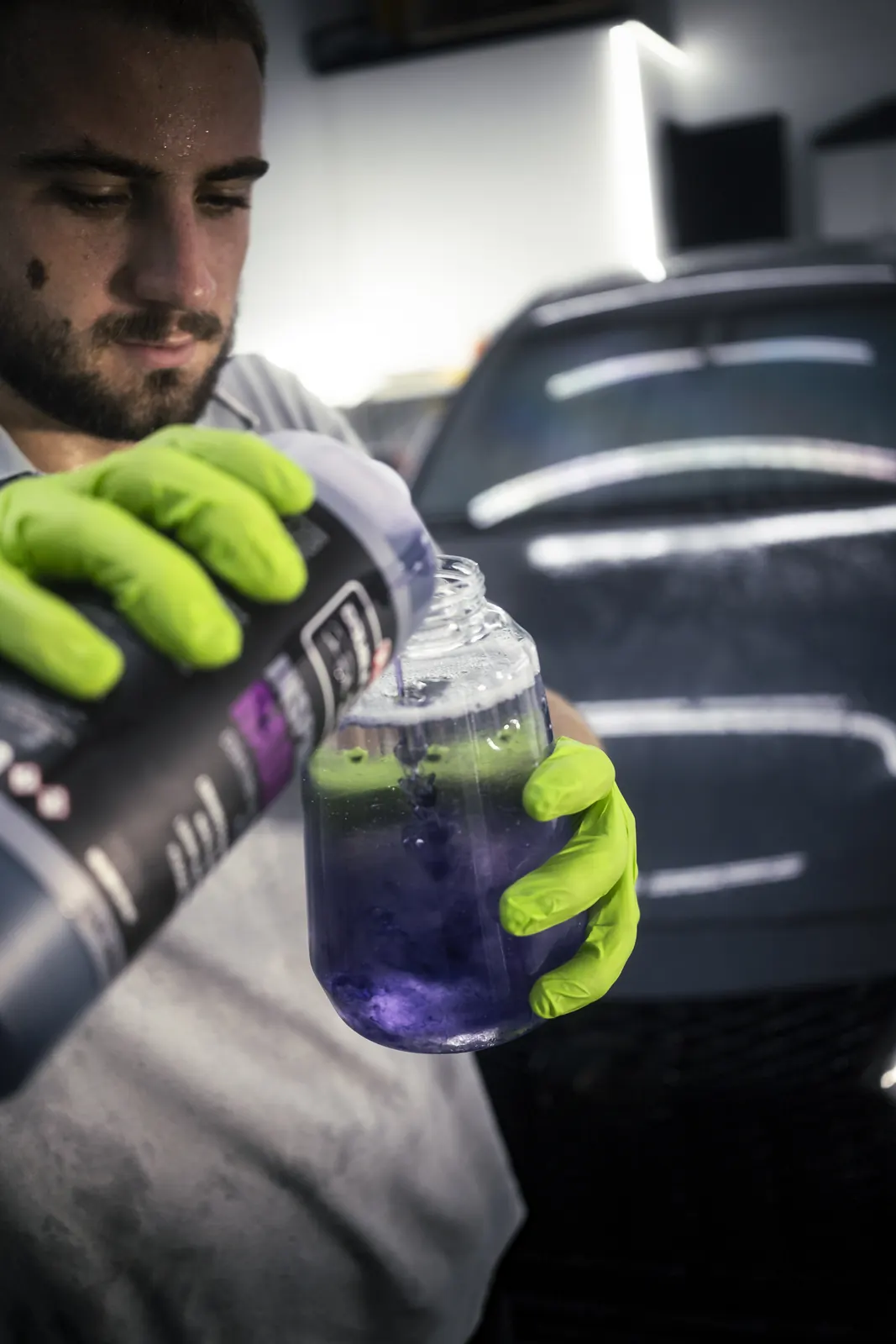 Detailing chemicals measured and mixed by hand