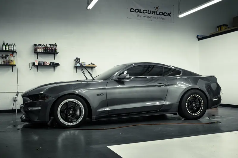 Ceramic-coated grey Ford Mustang GT side profile