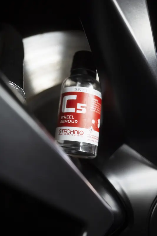 Gtechniq C5 wheel coating on a Tesla Model X Plaid wheel