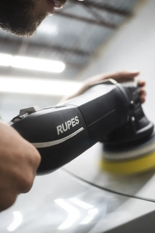 RUPES polisher correcting Tesla Model X paint