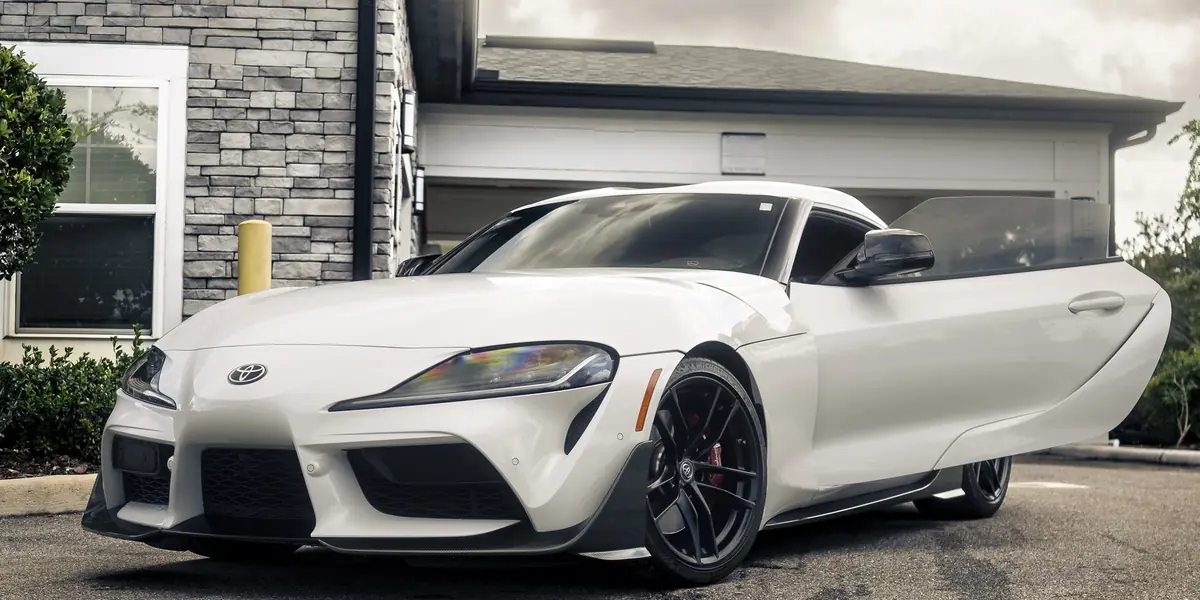 White Toyota GR Supra after a mobile detail